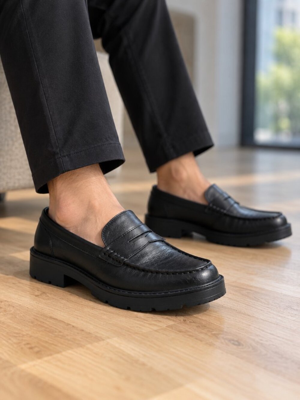 Born Black Leather Penny Loafers Chunky Sole Size 6 - Picture 13 of 16